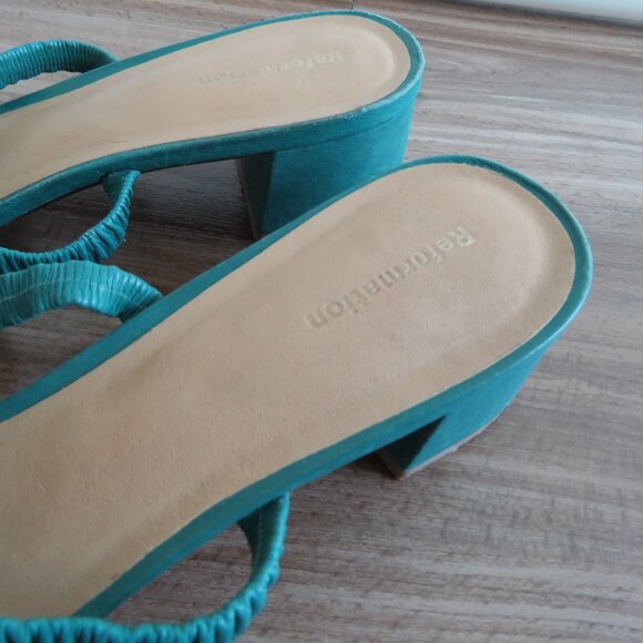 REFORMATION Assunta Strappy Block Heel Mule Slip On Sandals Shoes in Green Sz 8 - Picture 4 of 13